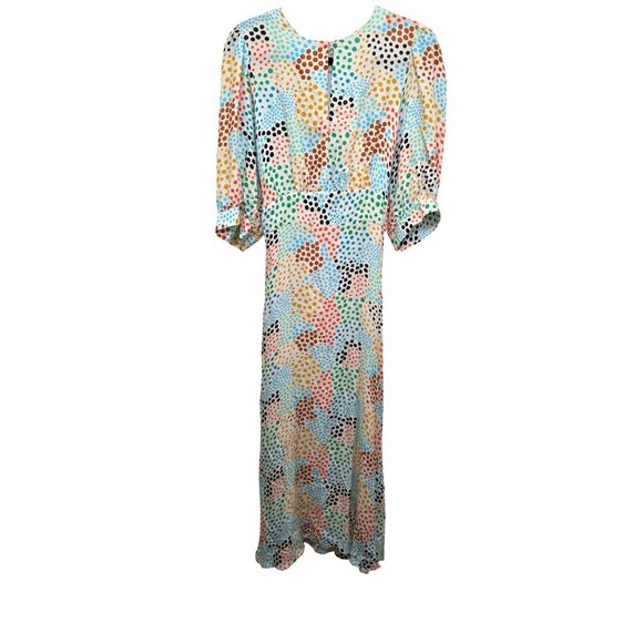 NWT Closet London Women's 12 Multi-Color Polka Dot Maxi Dress Puff Sleeves & Tie - Picture 1 of 12